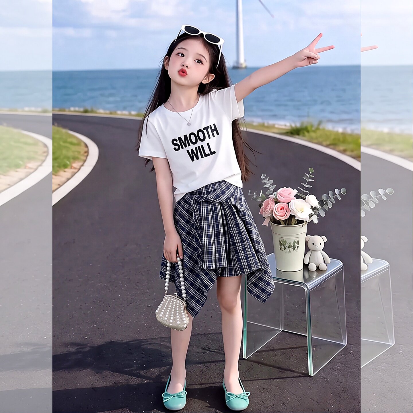 女童夏季套装2026新款儿童露肩短