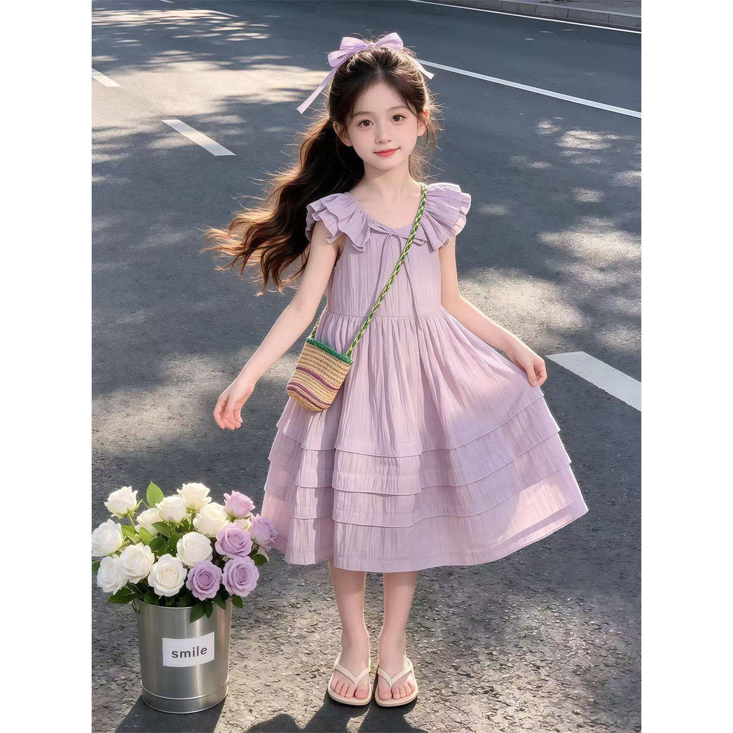 女童洋装2026新款儿童网纱公主裙花边蛋糕裙小女孩夏季漂亮裙子
