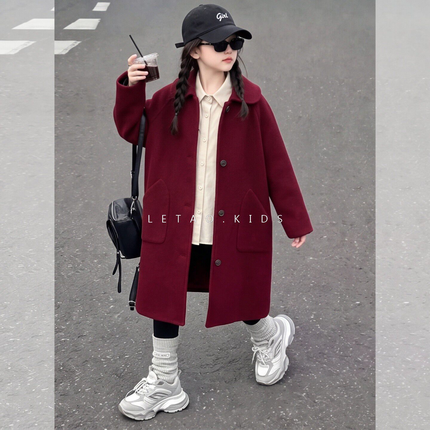 女童秋冬新款加厚毛呢长款大衣