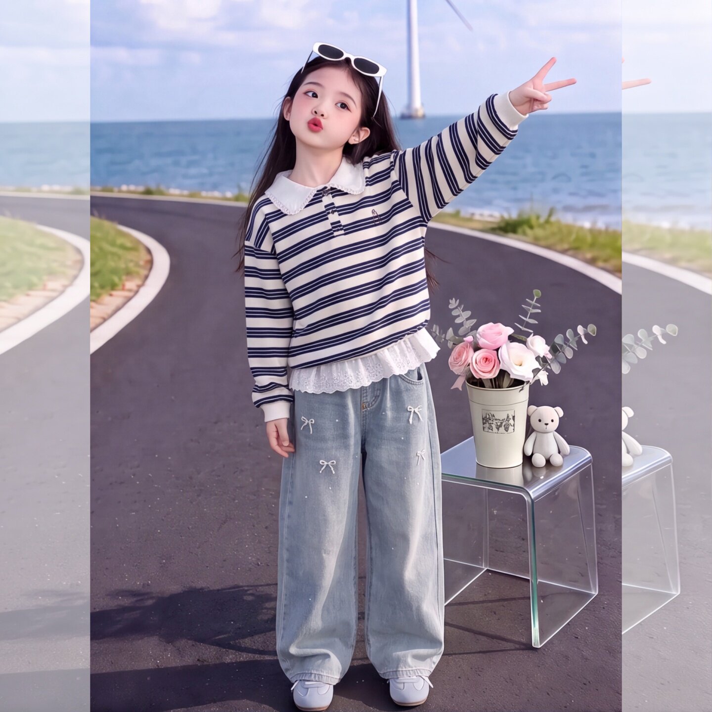 女童秋季条纹卫衣套装2026新款洋