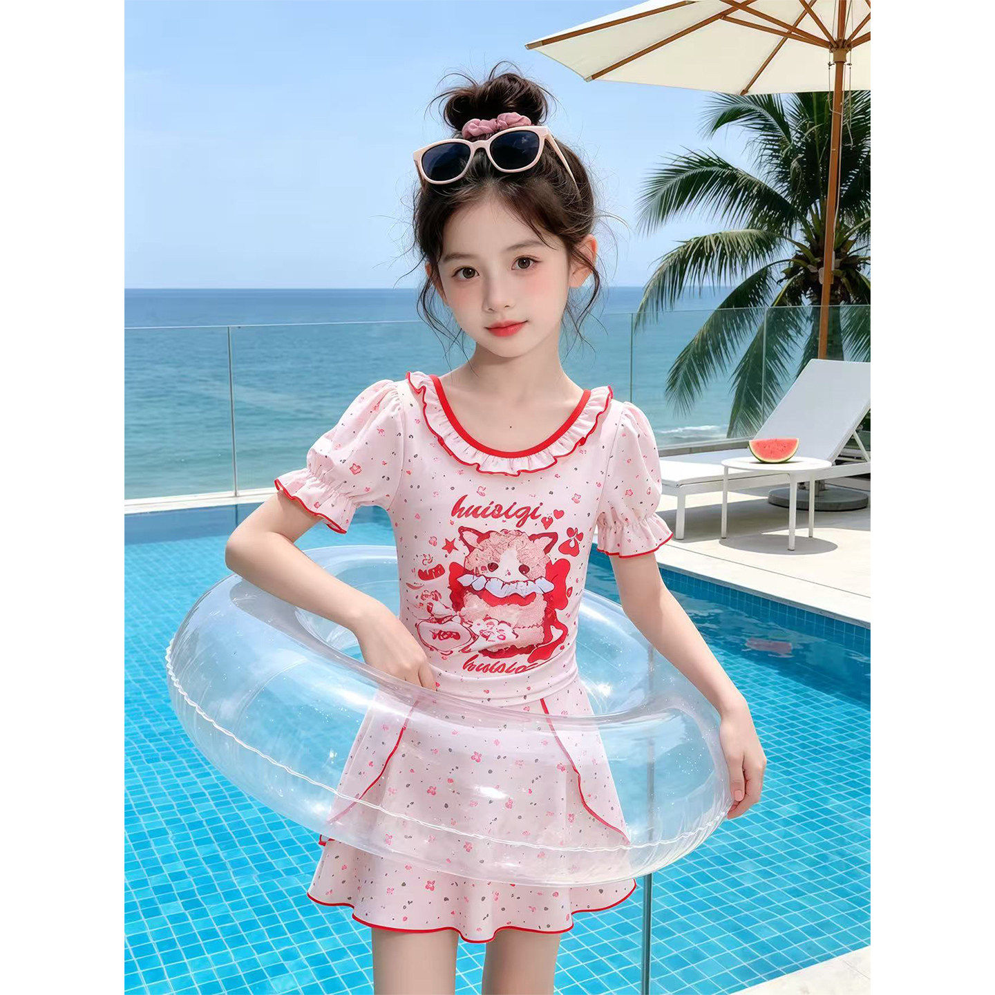 女童速干泳衣2026新款夏季儿童巨好看花边泳装中大童连身游泳裙潮