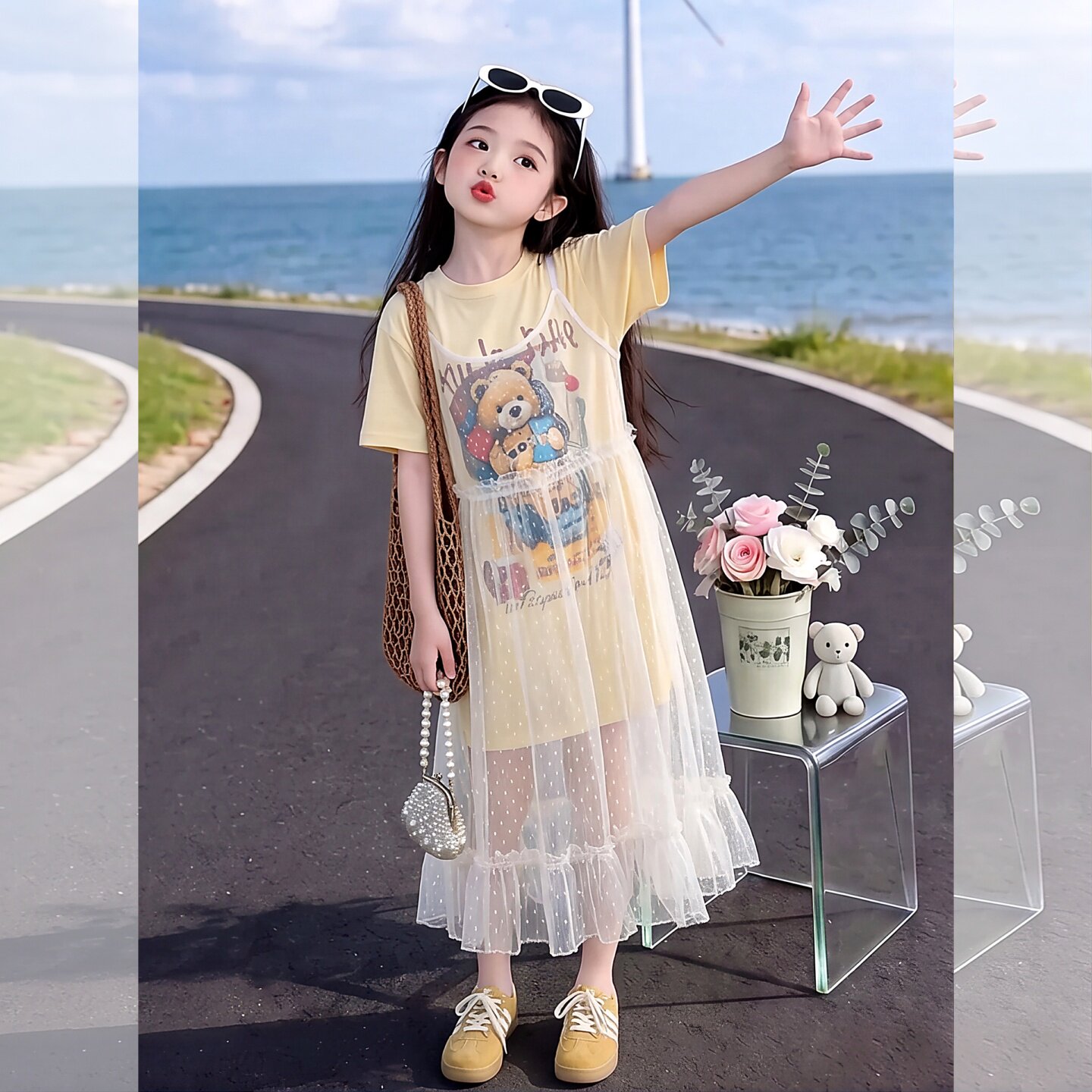 女童夏季连衣裙2026新款高级感独特漂亮公主裙中大童夏装裙子套装