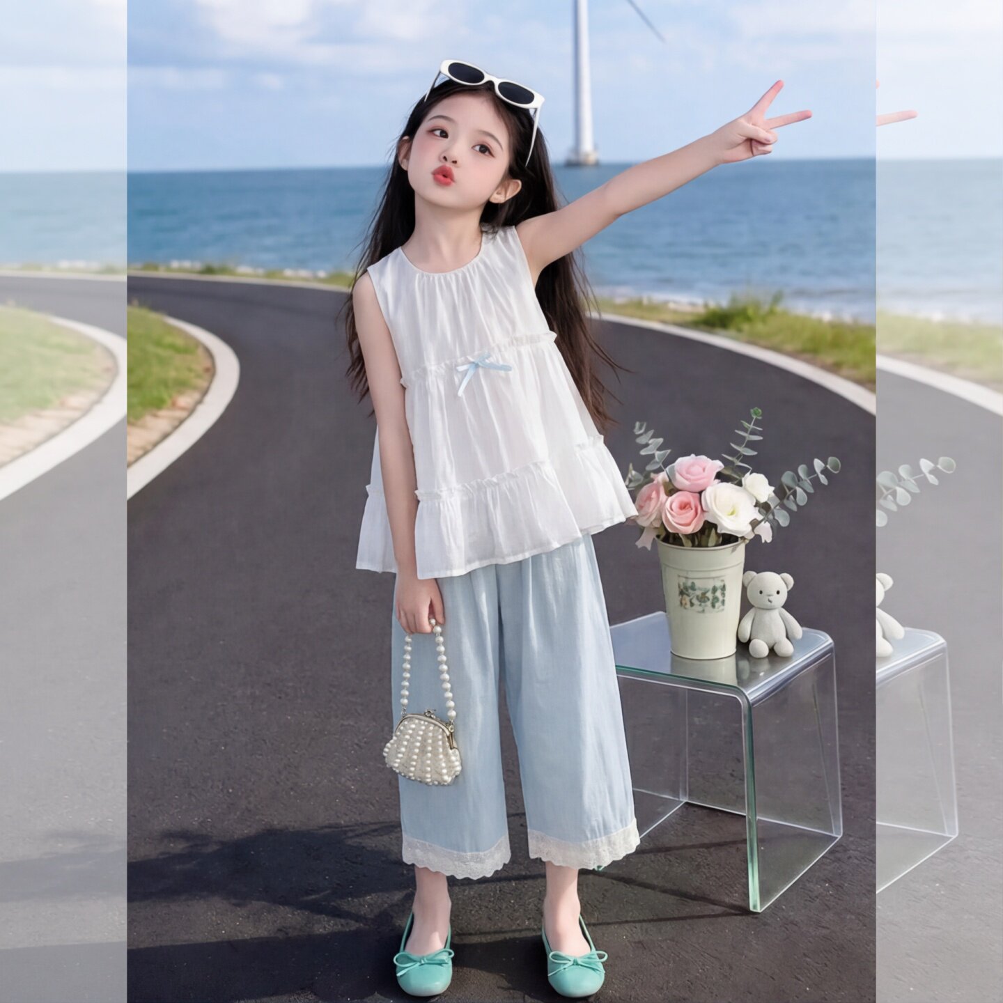 女童夏季套装新款儿童背心上衣阔腿裤两件套洋气夏天大童薄款裙裤
