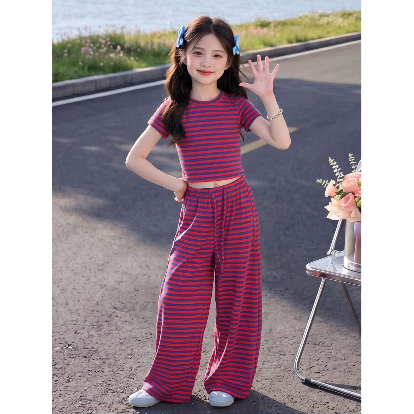女童条纹套装2026年儿童慵懒风