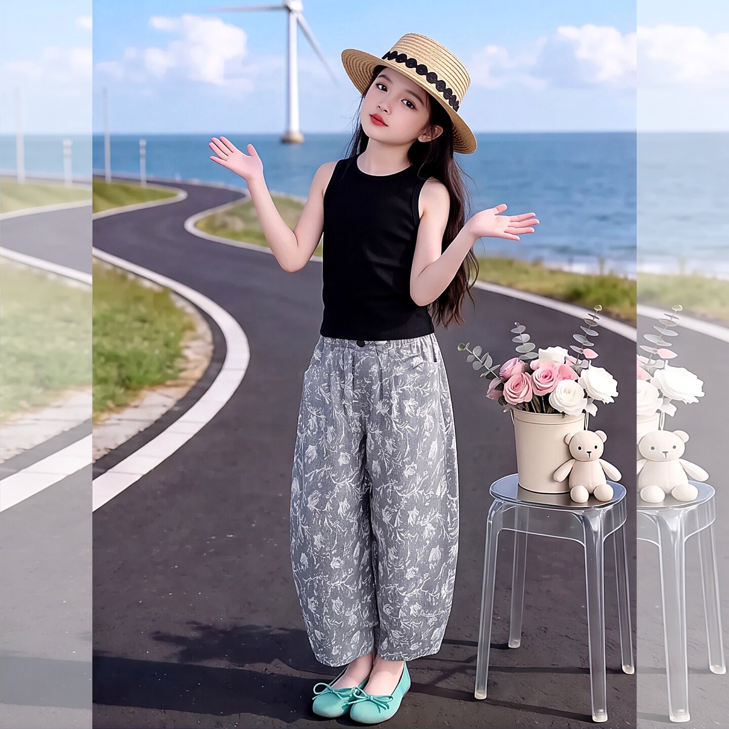 女童韩版提花阔腿裤套装夏季2026