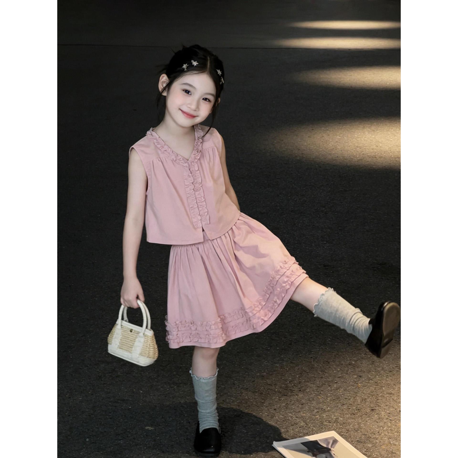 女童夏套装2026新款儿童夏季绝美裙子两件套女孩独特漂亮无袖上衣