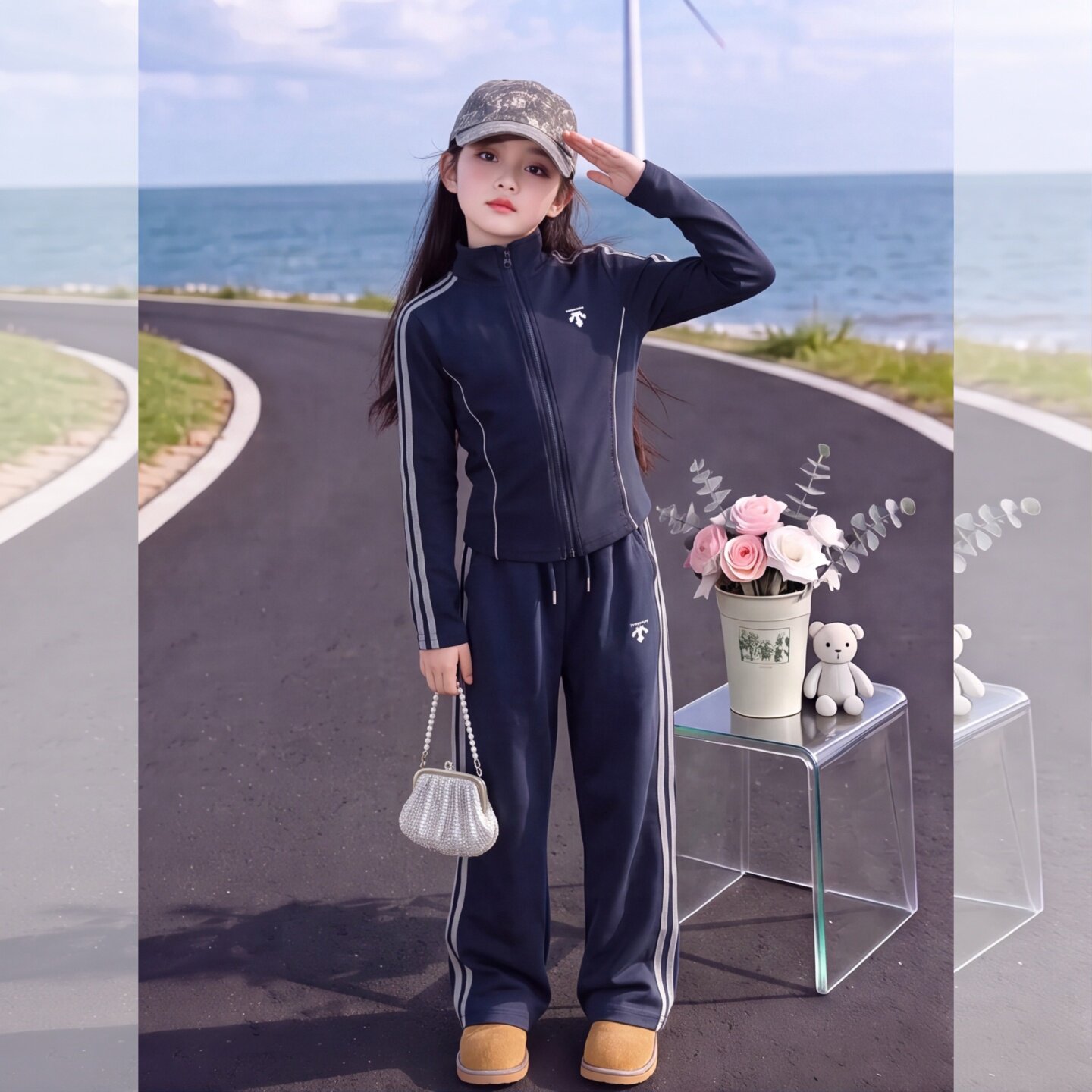 女童秋装套装2026新款儿童洋气条