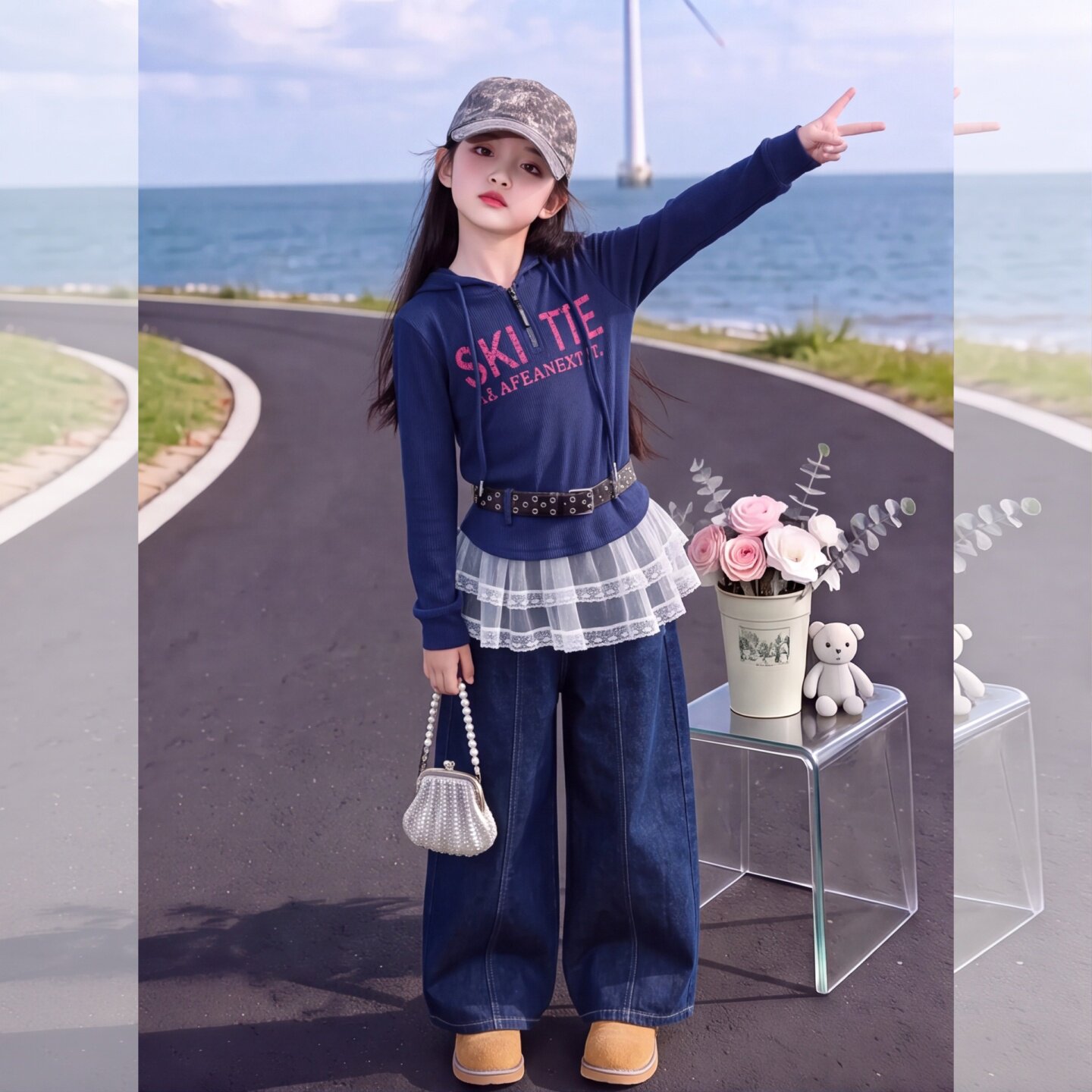 女童秋季新款修身显瘦帽衫2026新