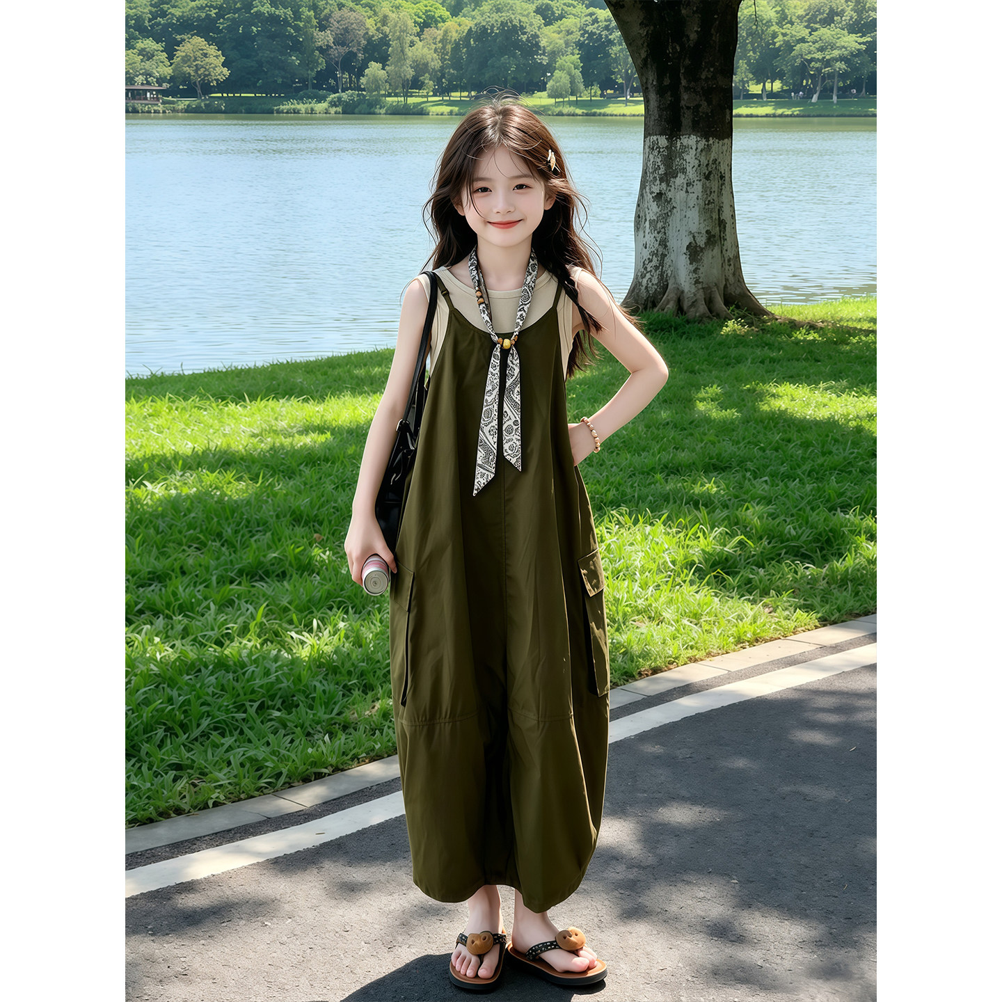 女童夏季休闲套装2026新款儿童洋气无袖背心女孩夏款无袖背带裤潮