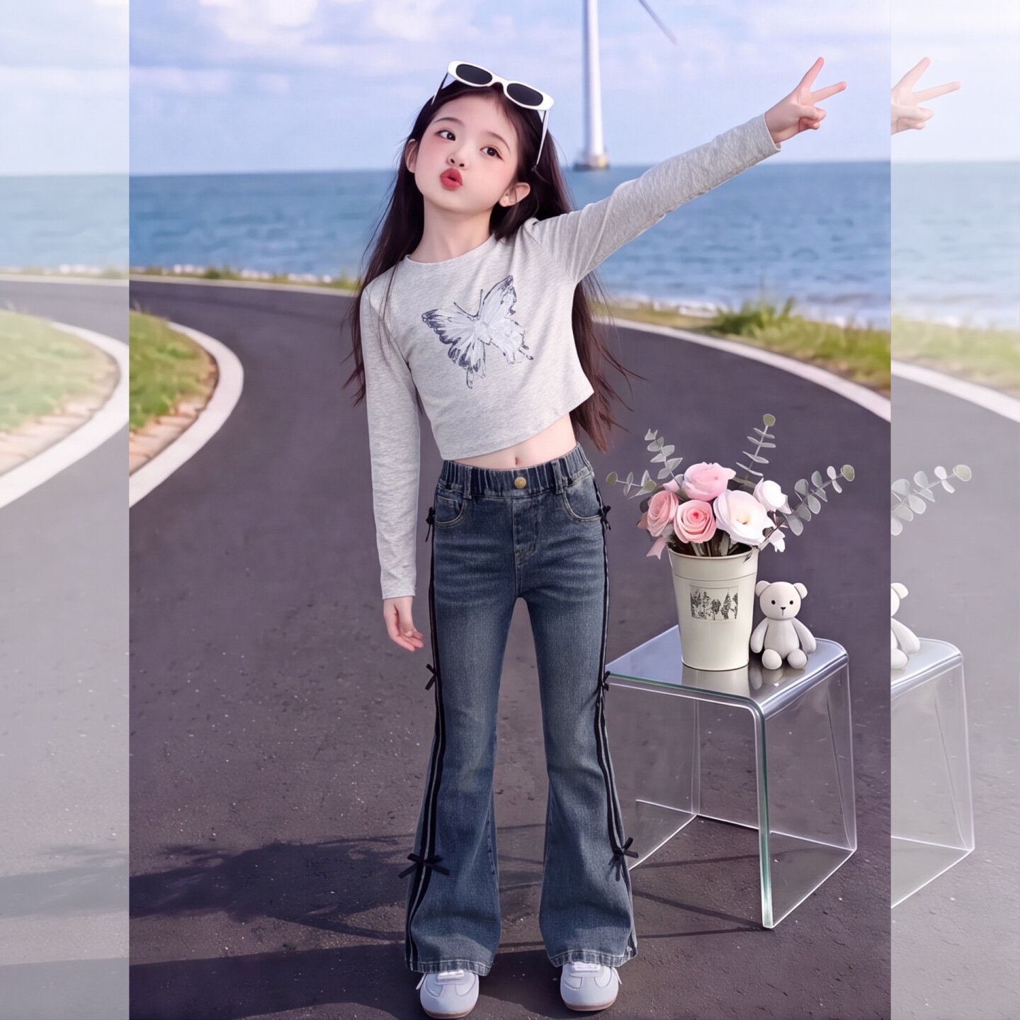 女童喇叭牛仔裤长裤秋装新款2026