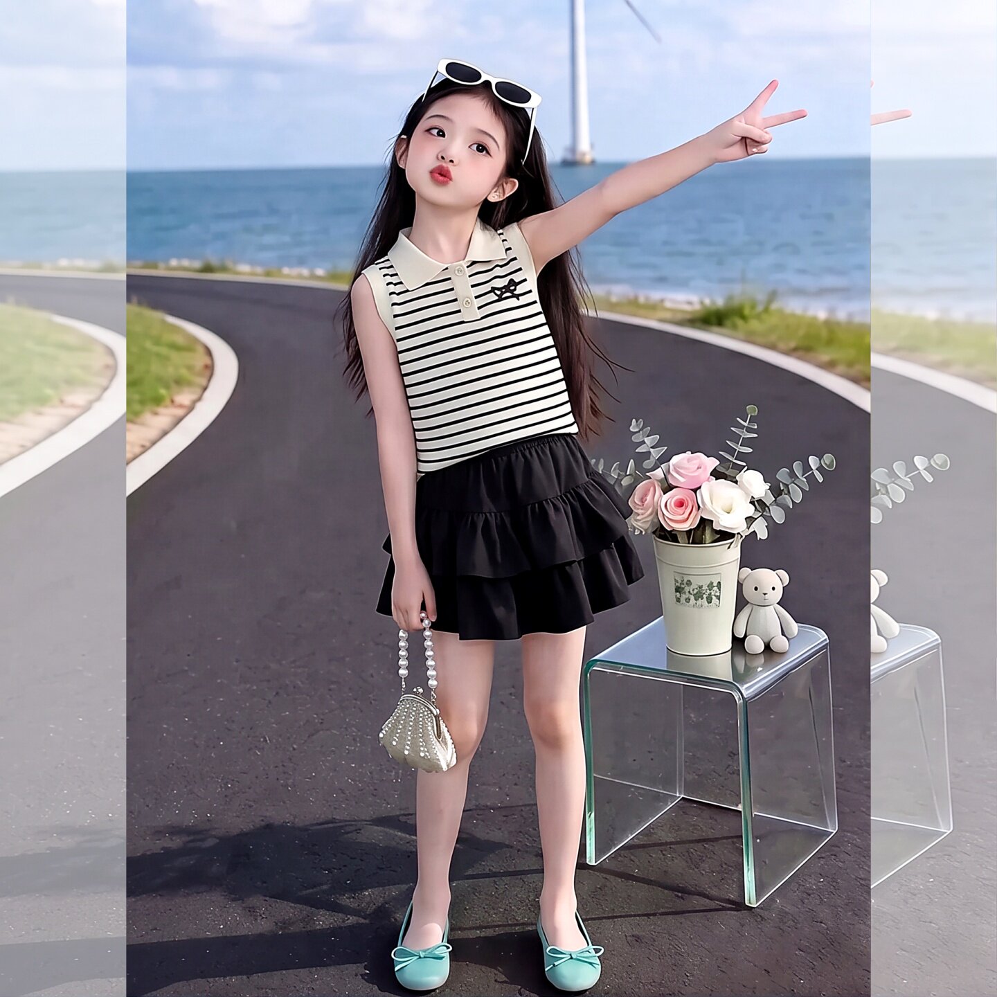 女童洋气夏季薄款T恤套装网红女4