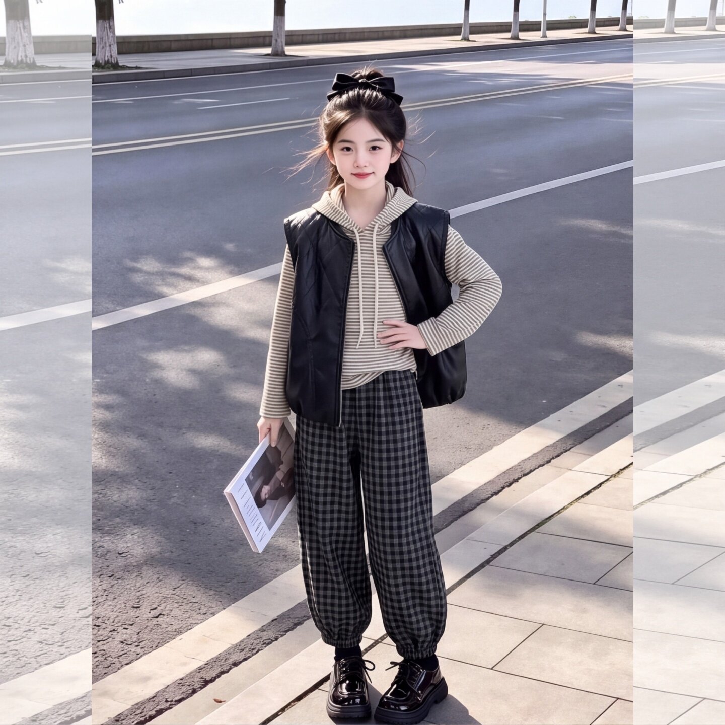 女童秋季韩版休闲皮衣马甲套装女