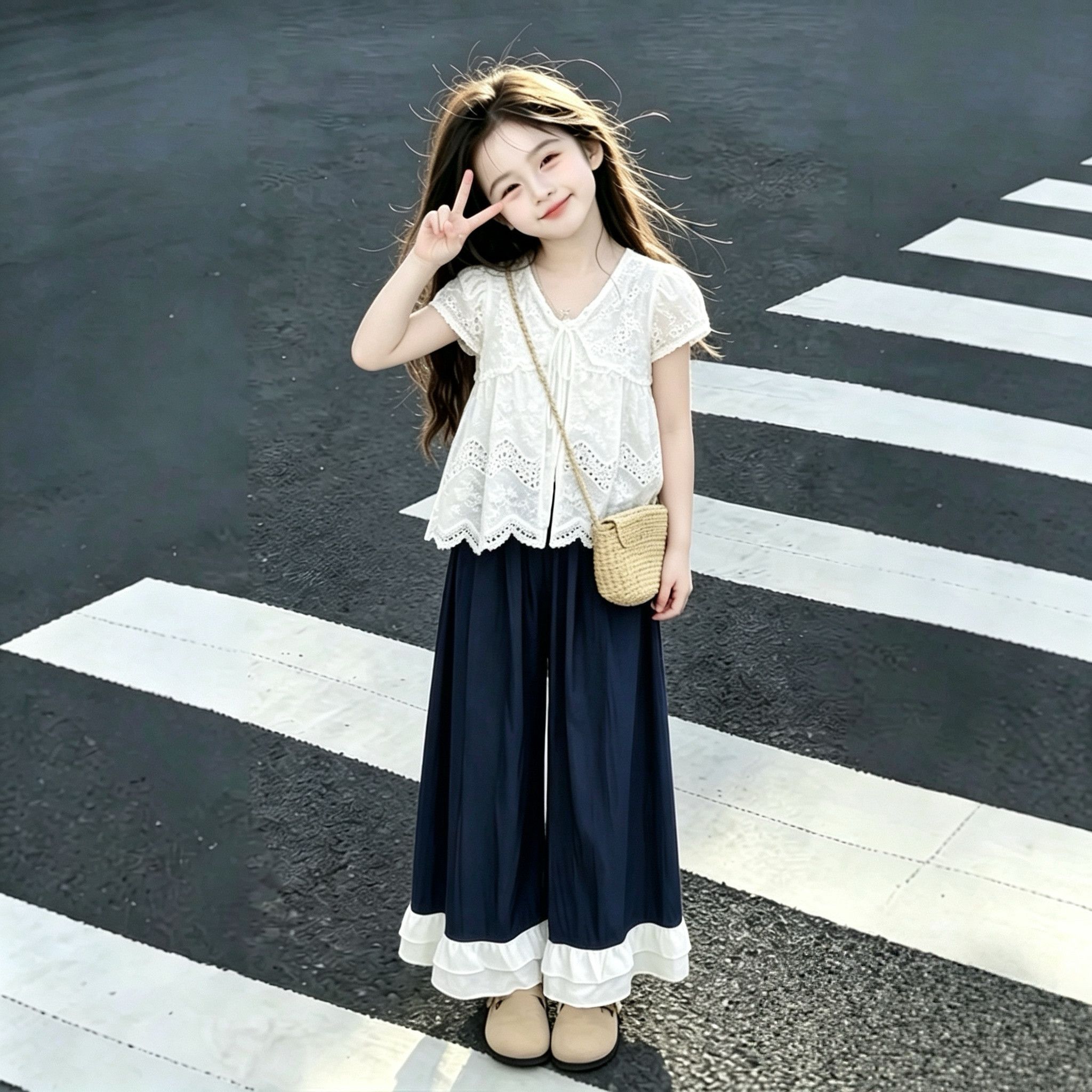 女童夏装短袖套装2026新款女孩夏季洋气时髦超好看度假风两件套装