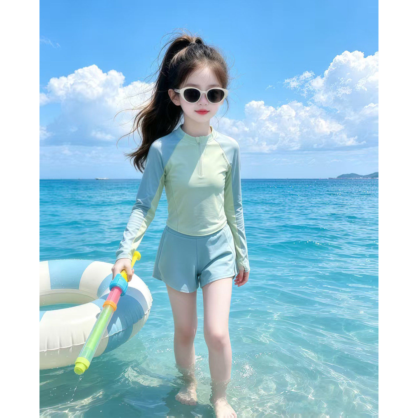 女童分体泳衣夏季2026新款儿童长袖防晒泳装夏装女大童游泳衣套装