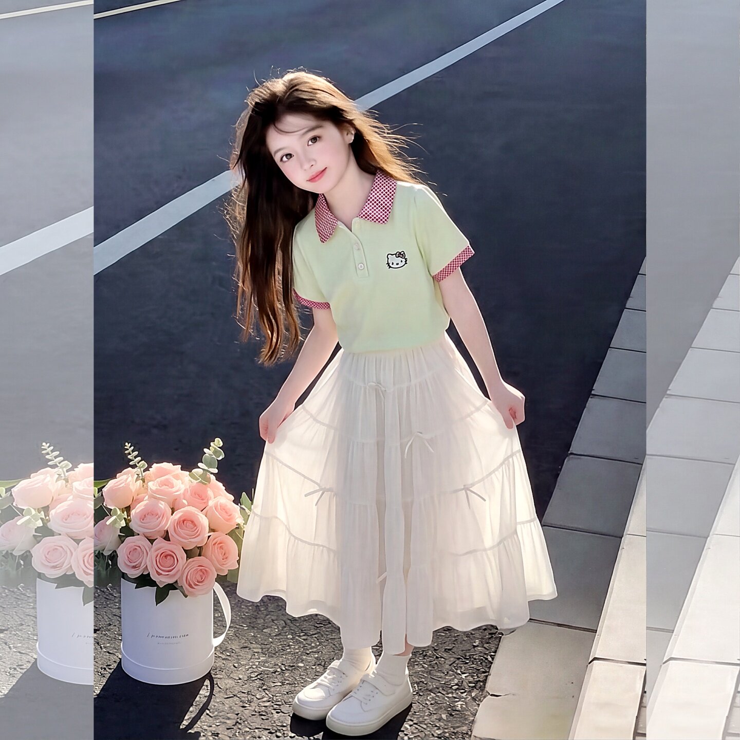 女童连衣裙女大童超好看polo短袖