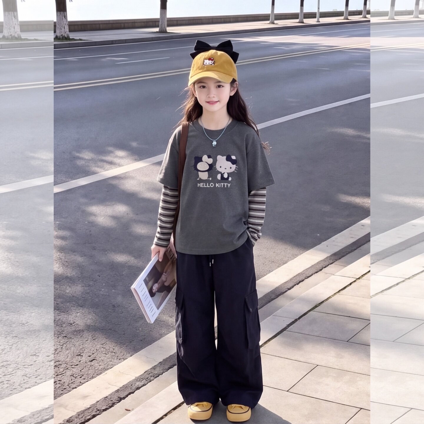 女童秋装假两件KT猫长袖套装2026