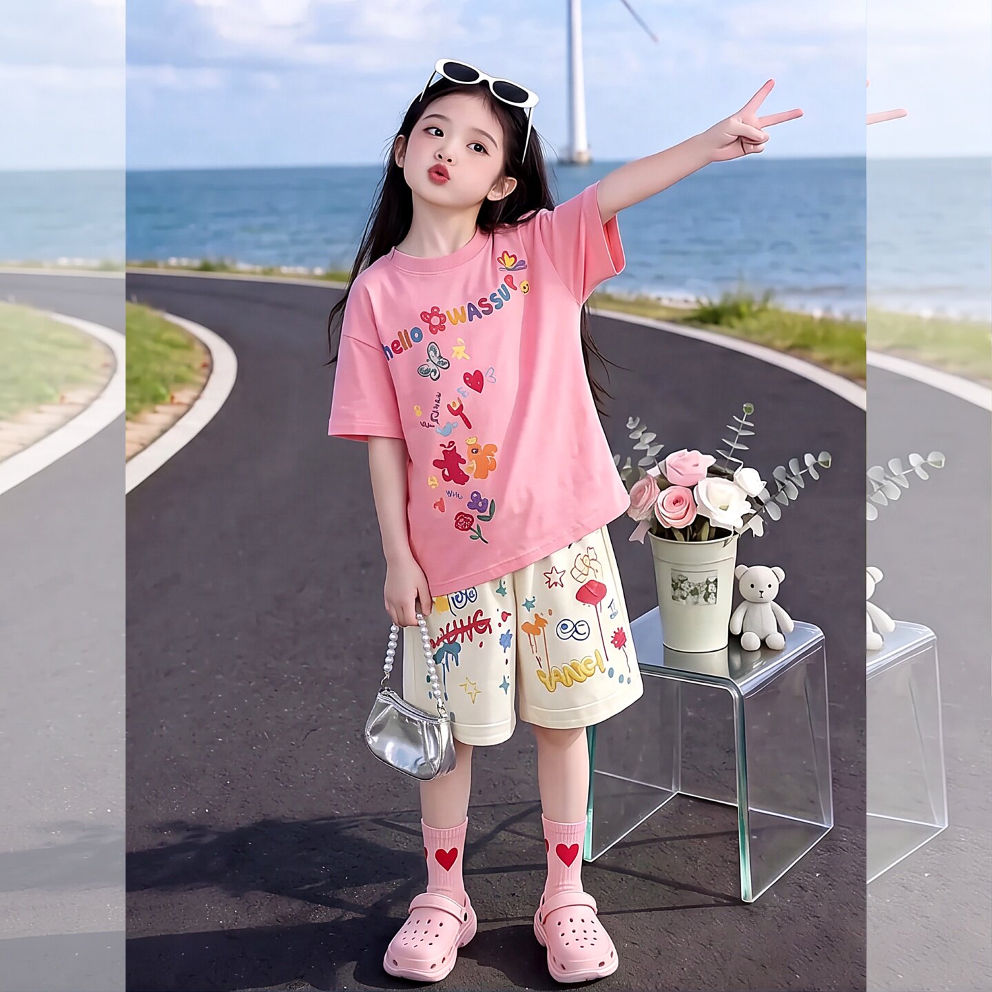 女童夏套装2026新款女孩大童洋气时髦运动夏装儿童超好看短袖短裤