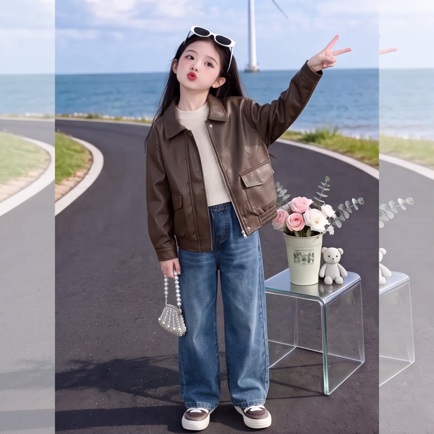 女童网红秋季酷帅皮衣外套2026新