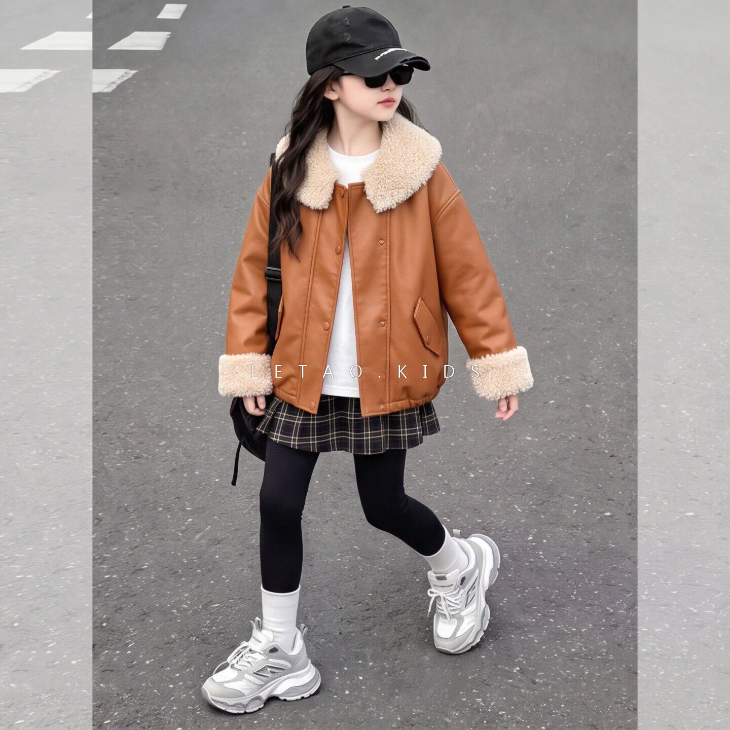 女童韩系皮衣外套秋冬加绒加厚