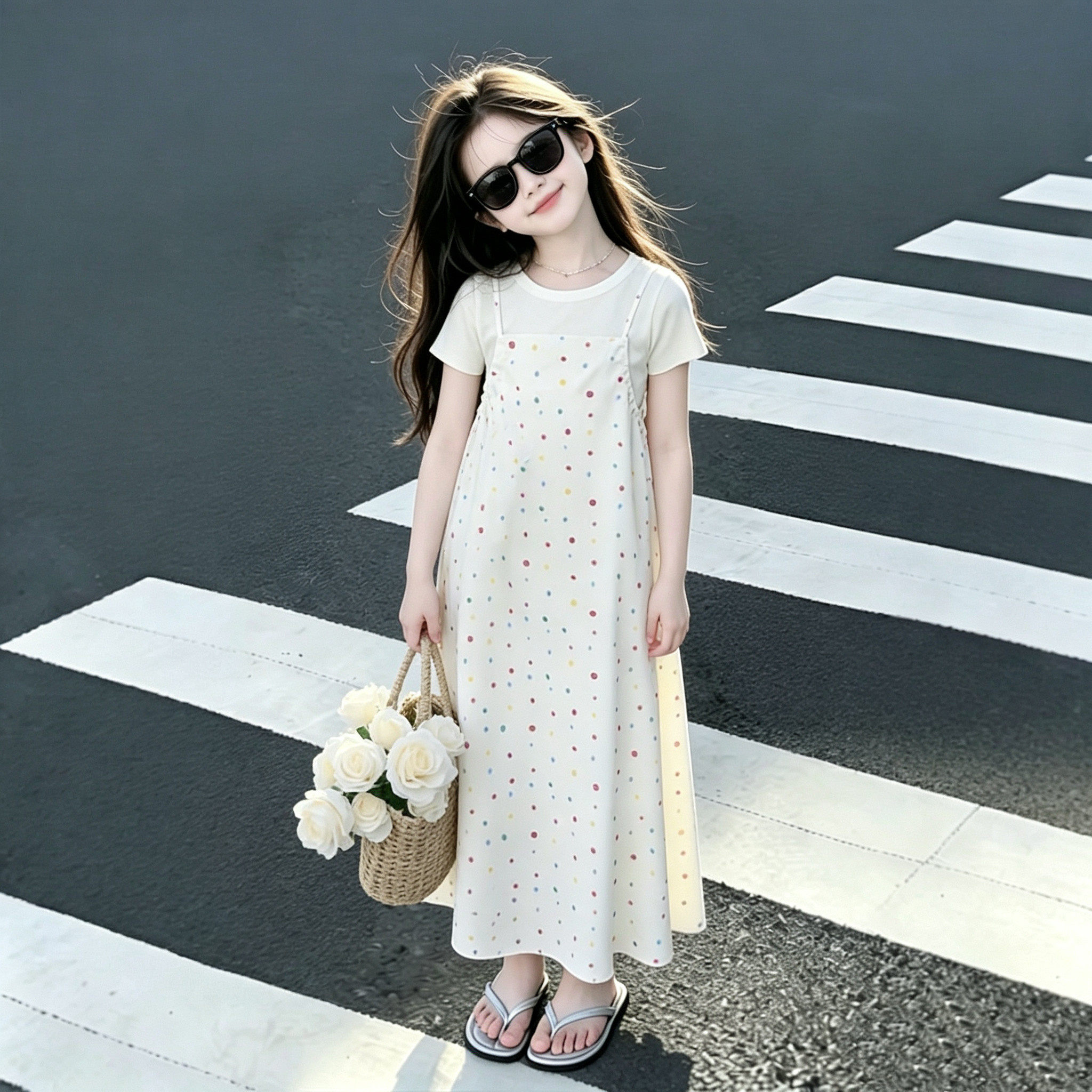 女童夏季吊带裙2026新款儿童韩范连衣裙两件套中大童度假风裙套装