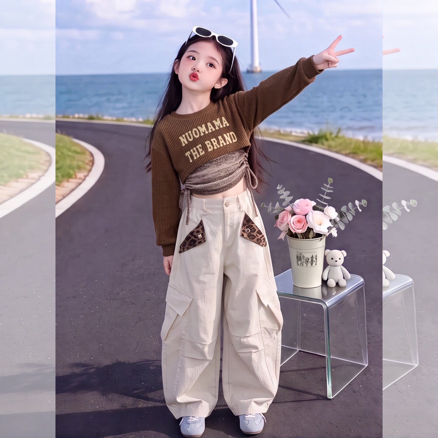 女童秋季爵士套装短款上衣背心豹