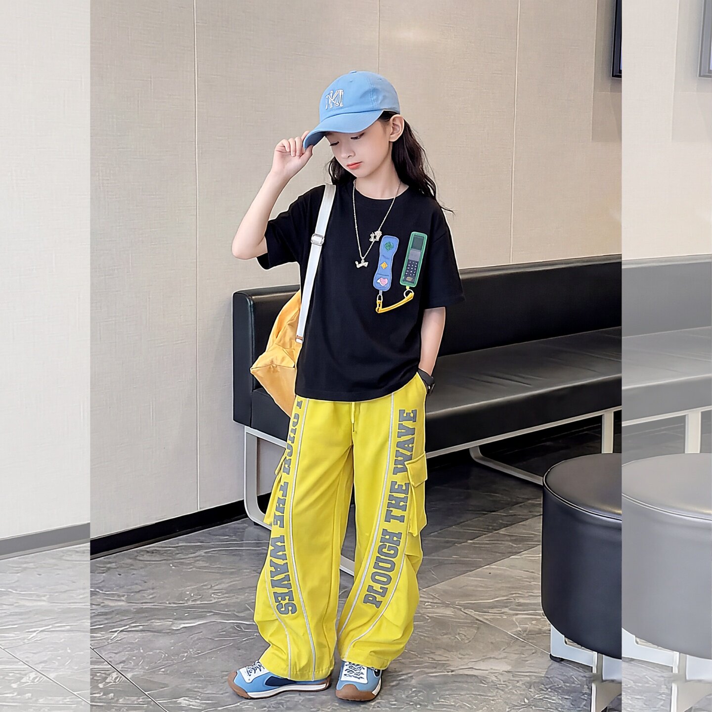 女童T恤套装夏季2026新潮酷短袖背心速干工装裤中大童爵士街舞服9
