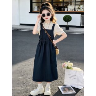 女童牛仔背带裙套装夏季2026新款女大童夏裙子韩系穿搭夏装连衣裙
