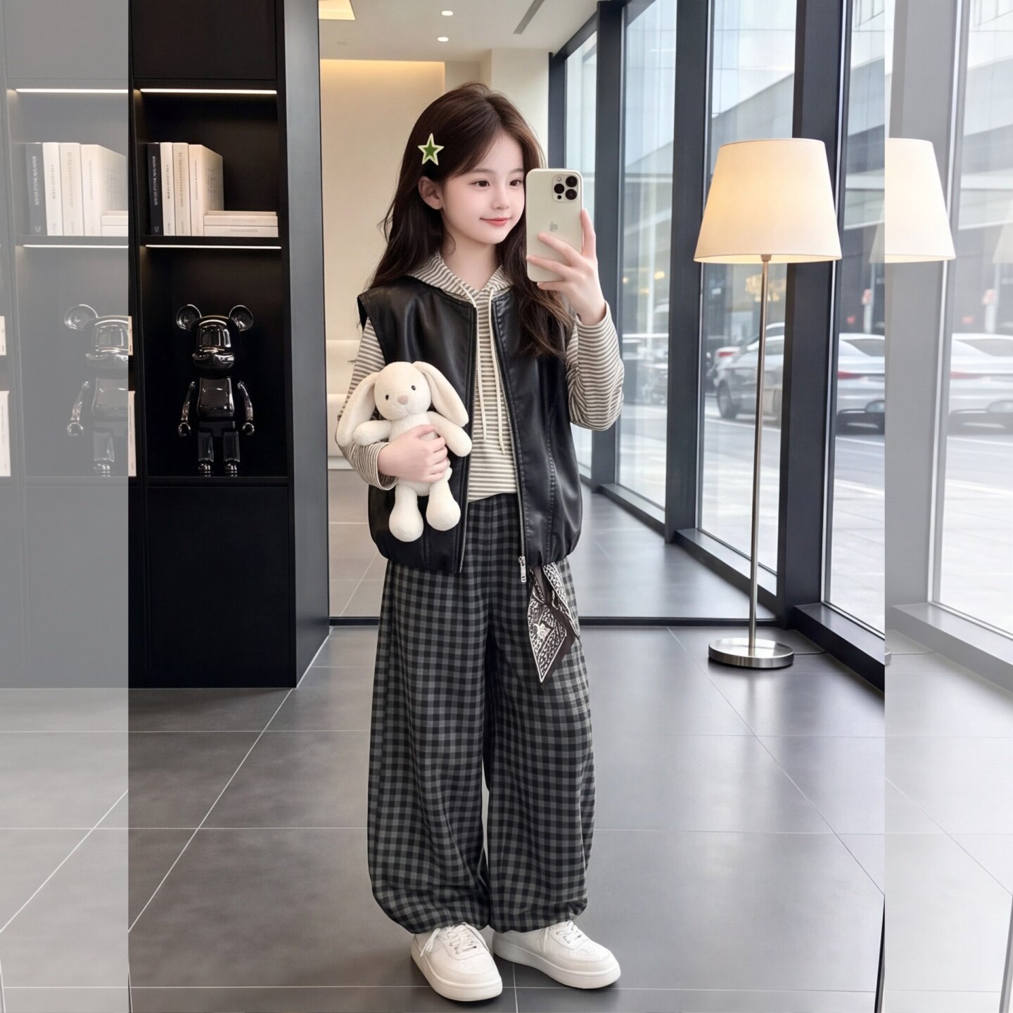 女童秋季韩版皮衣马甲三件套