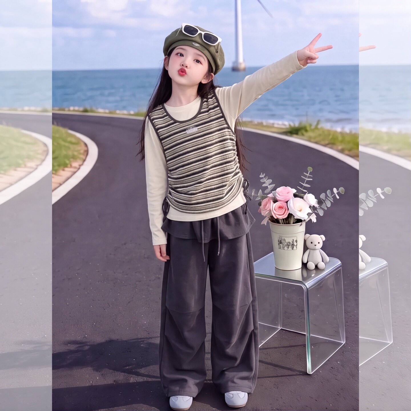 女童秋季甜美马甲套装2026新款洋
