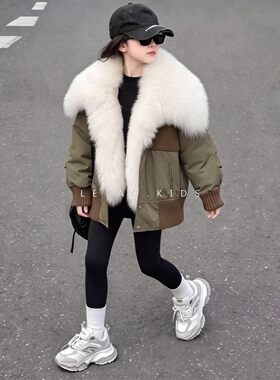 女童加厚休闲狐狸毛领派克服冬装