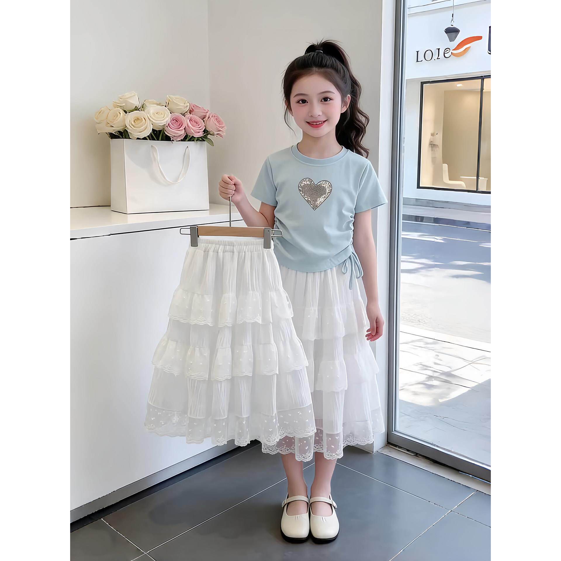 女童连衣裙夏季2026新款儿童夏装女孩大童半身裙套装爱心裙子夏款