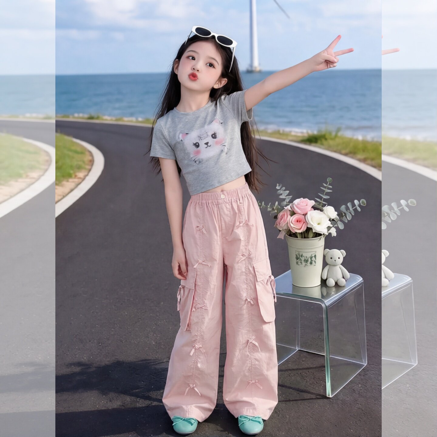 女童夏季薄款工装裤大童女孩凉感