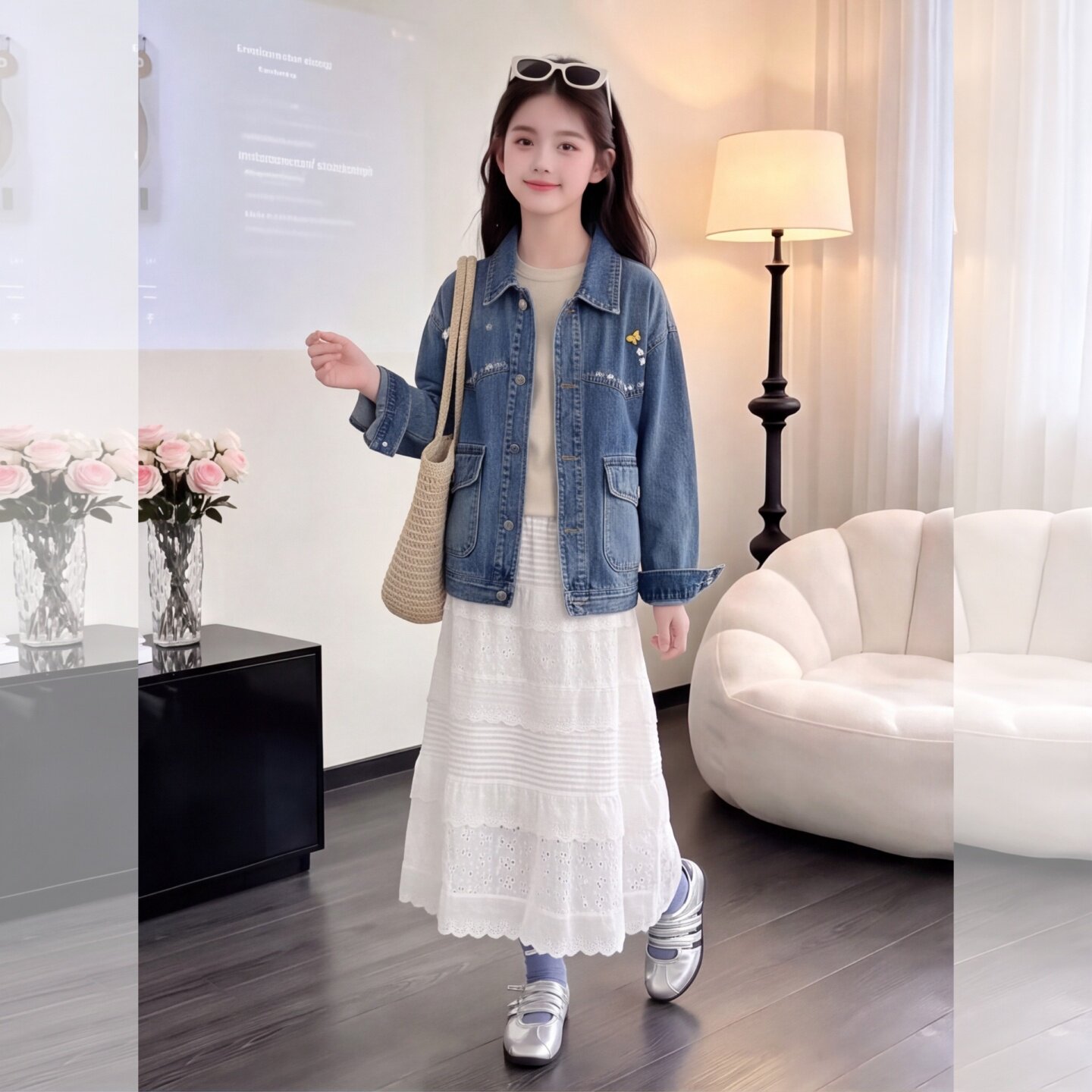 女童秋季刺绣夹克毛边装饰大口袋