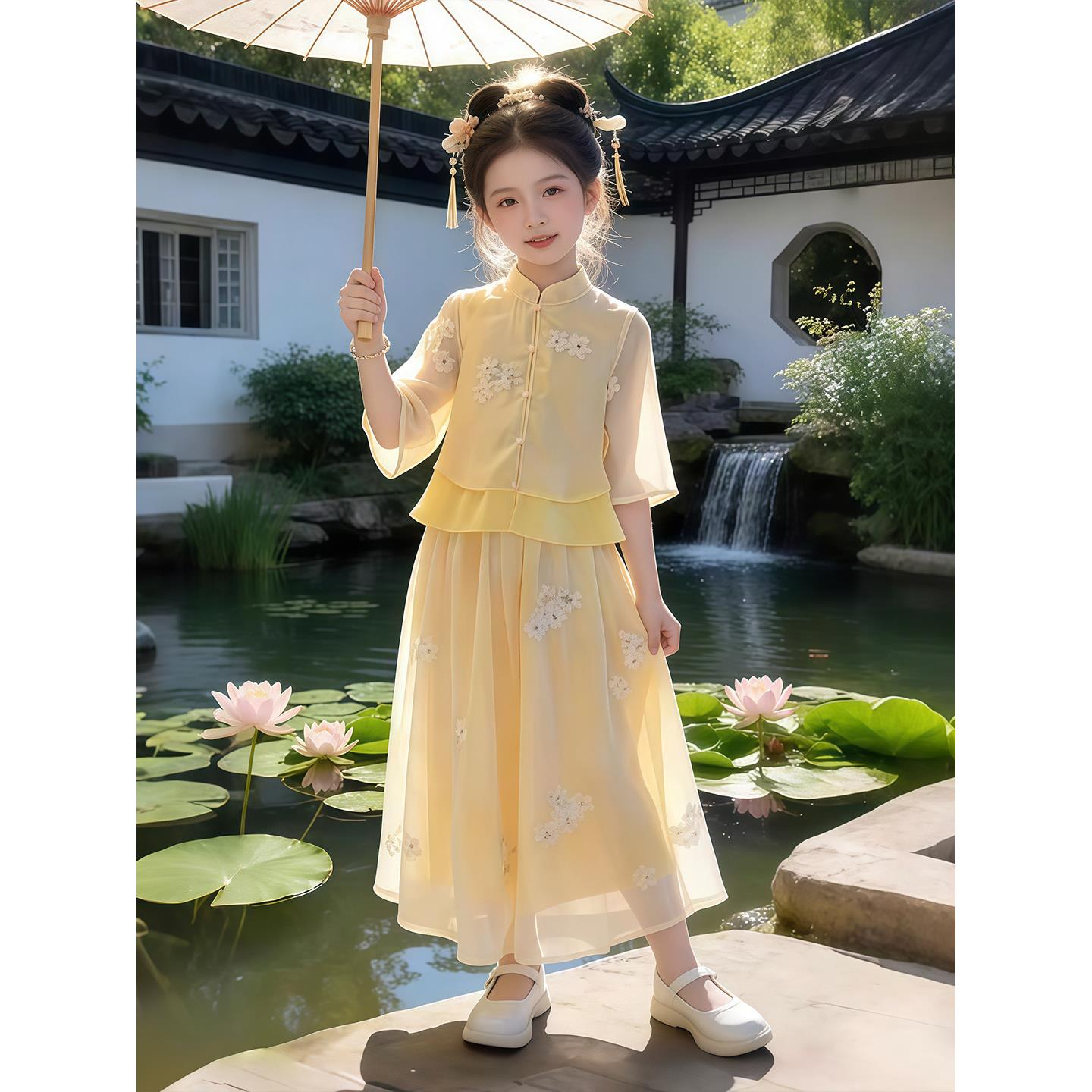 女童新中式套装夏季2026新款儿童汉服童装女孩夏装薄款国风两件套