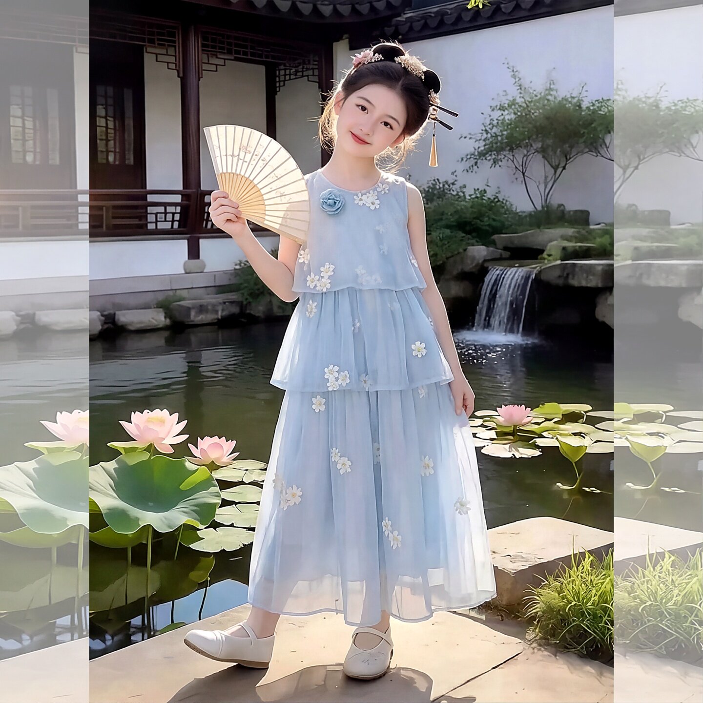 女童雪纺无袖连衣裙夏季蛋糕裙子