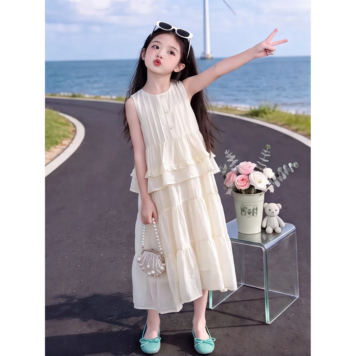 女童背心裙夏季2026新款儿童花边