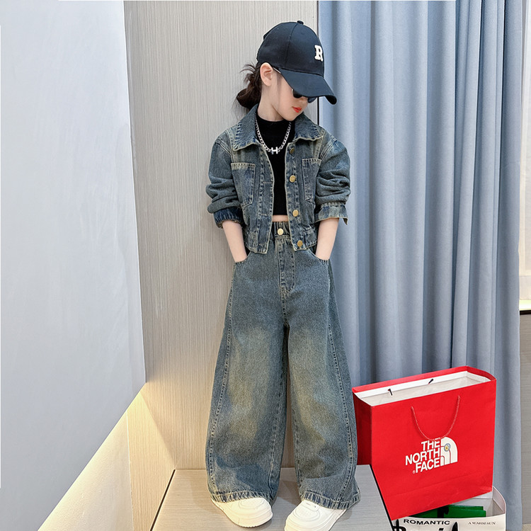 女童春秋牛仔套装2026新款牛仔两件套外套牛仔长裤韩版炸街时尚