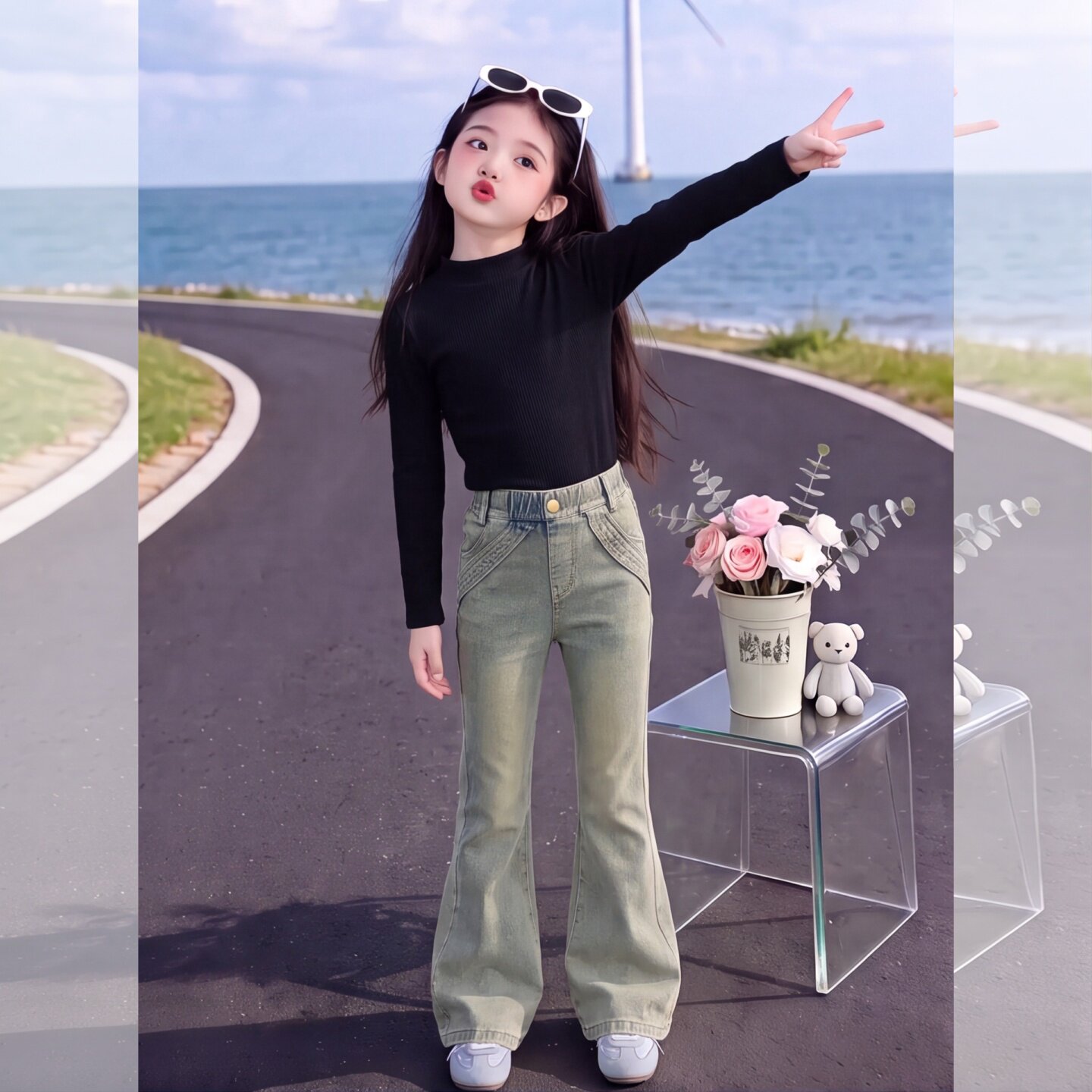 女童喇叭裤秋季2026新款儿童高腰