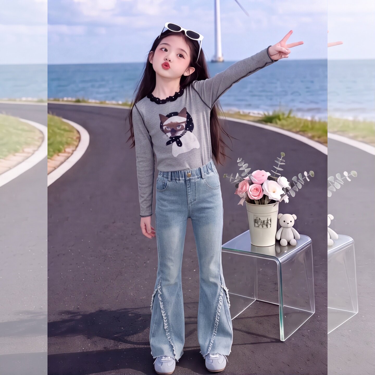 女童喇叭裤秋季2026新款儿童洋气