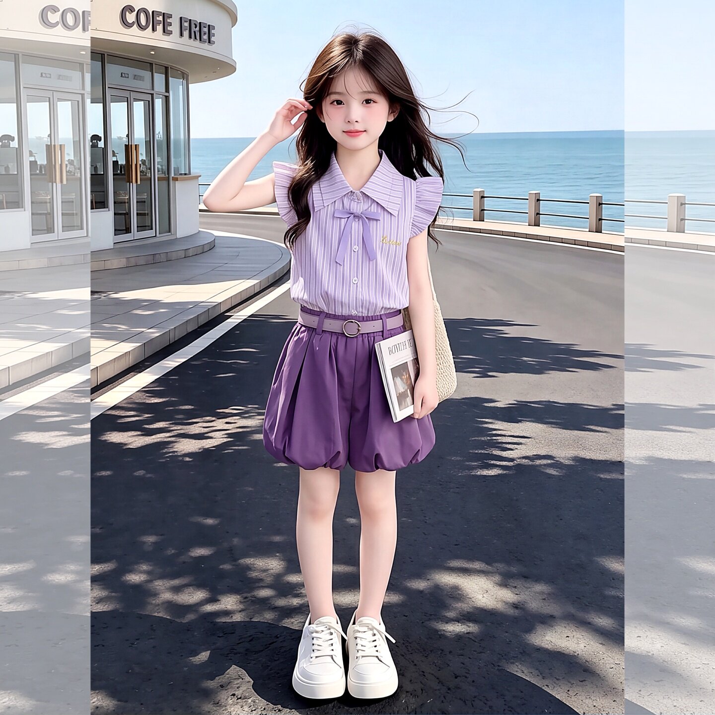 女童套装夏季2026新款儿童竖条纹