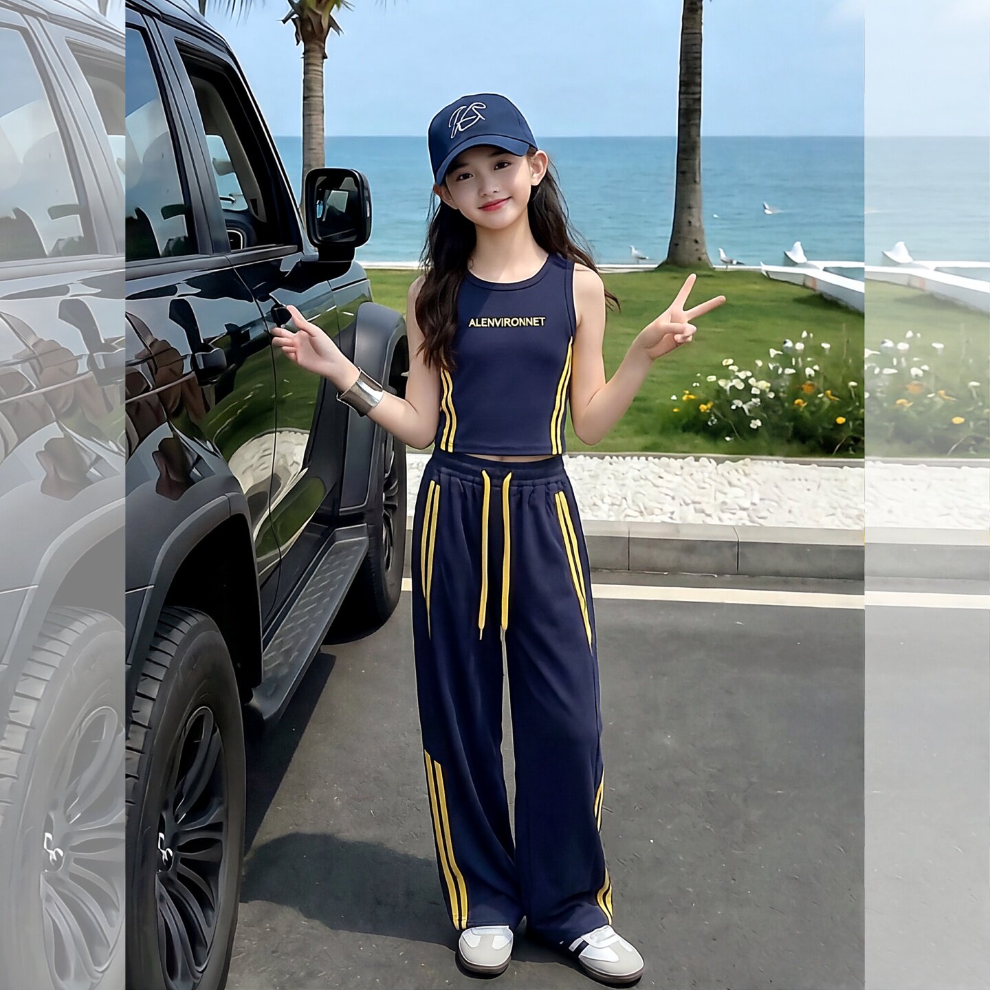女童夏季套装夏装2026新款时尚休闲中大童洋气背心运动两件套薄款