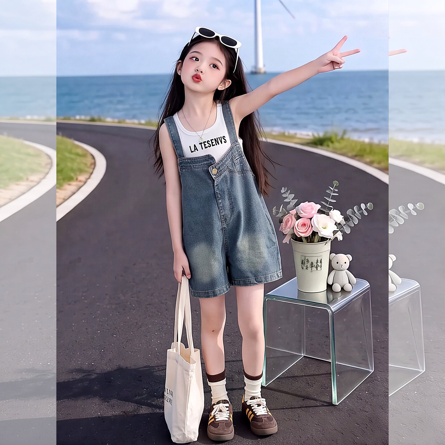 儿童牛仔背带裤2026新款夏装女孩