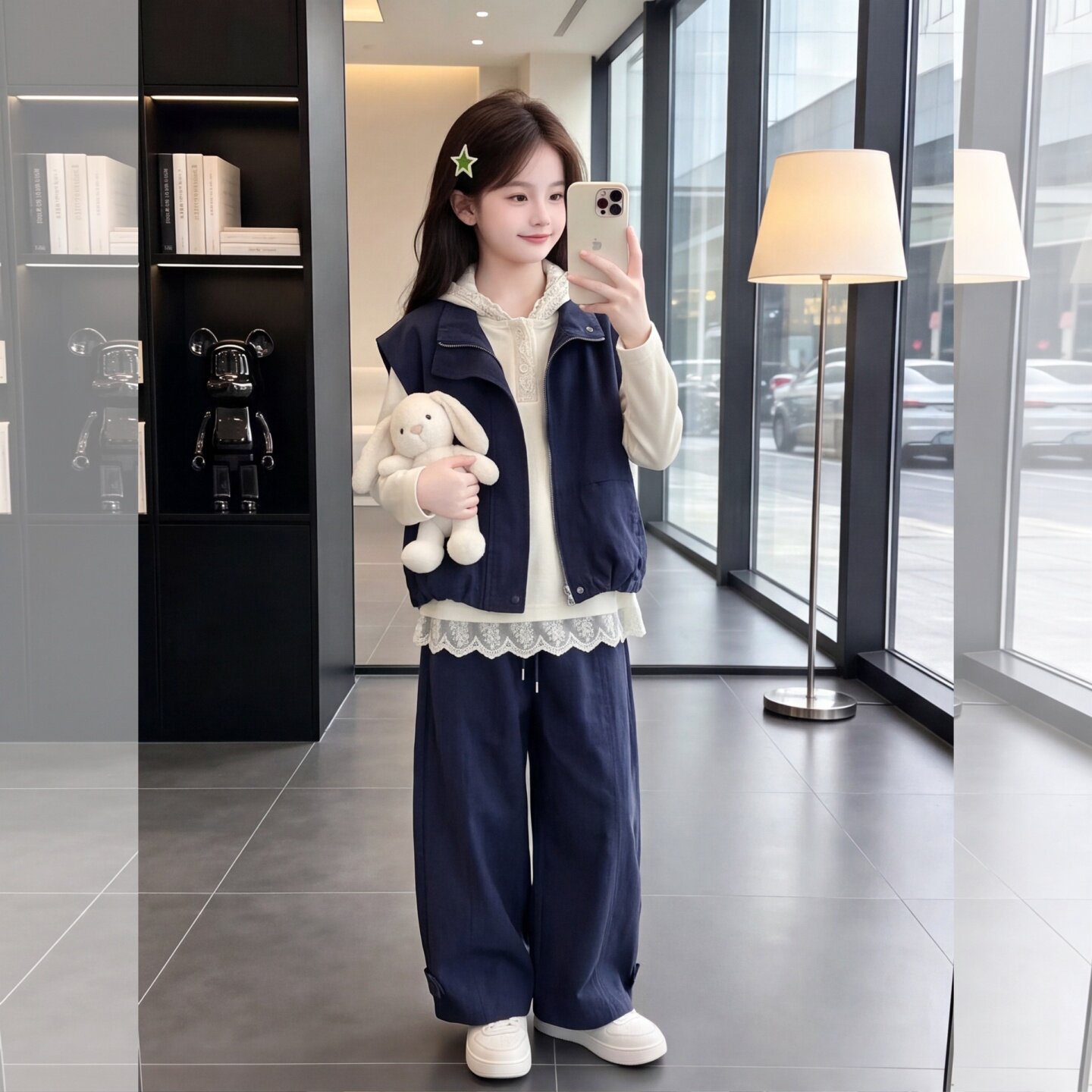 女童春秋透气时尚马甲长裤三件套