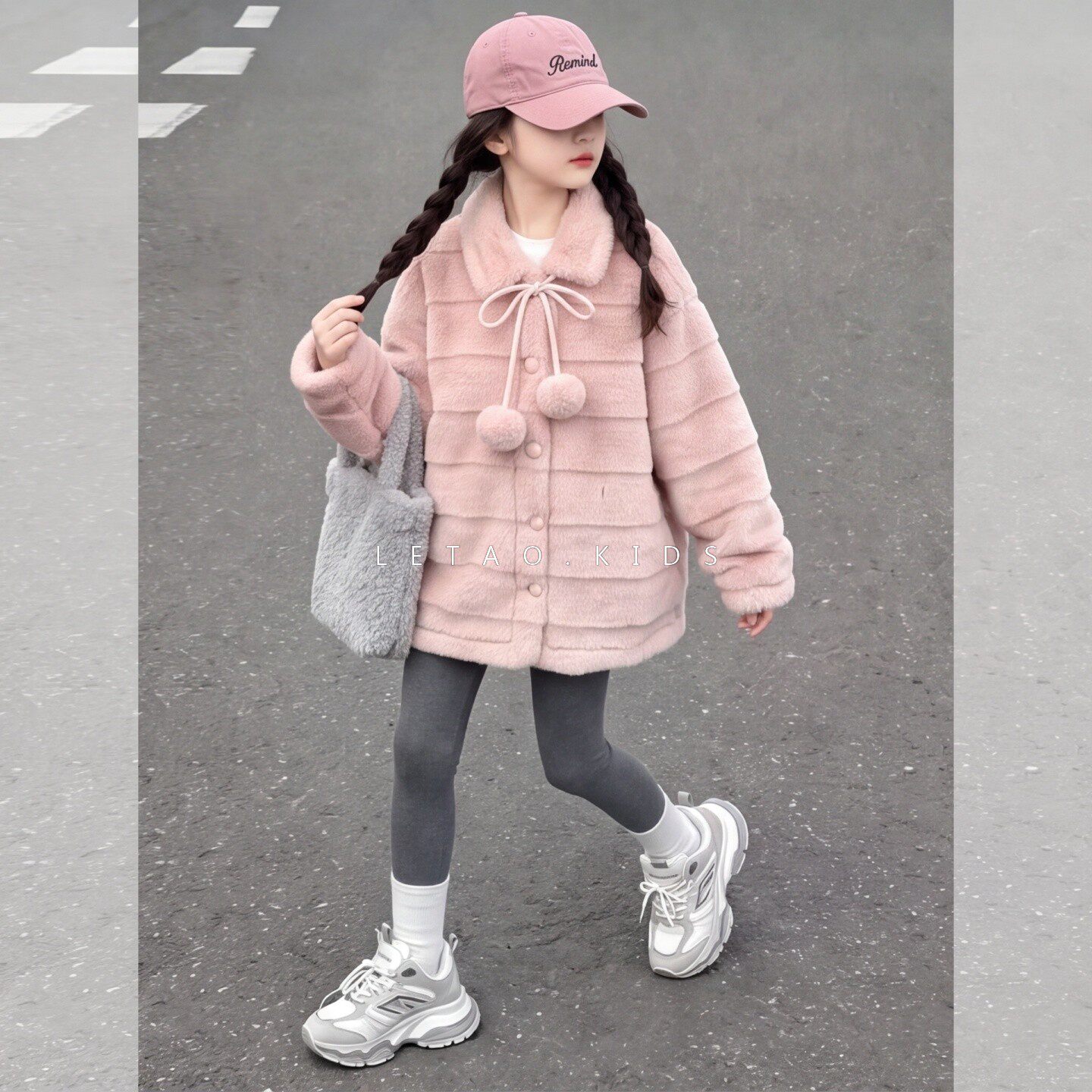 女童小香风宽松皮毛一体外套秋冬