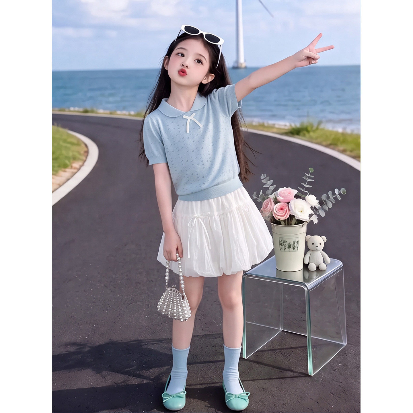 女童夏季时尚套装2026新款娃娃领