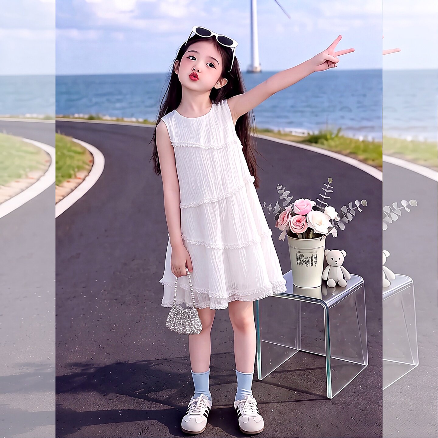 女童夏季无袖白色连衣裙2026新款