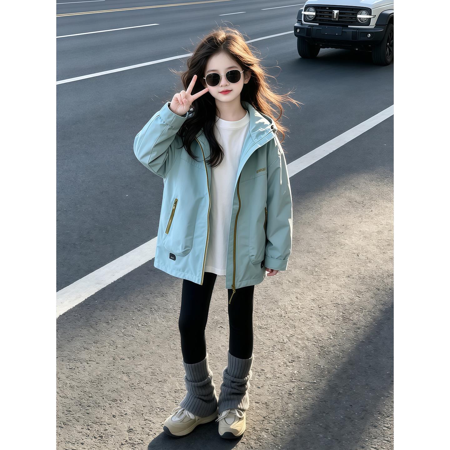 女童秋季外套2026新款洋气儿童夹克衫上衣女孩秋装韩版休闲冲锋衣