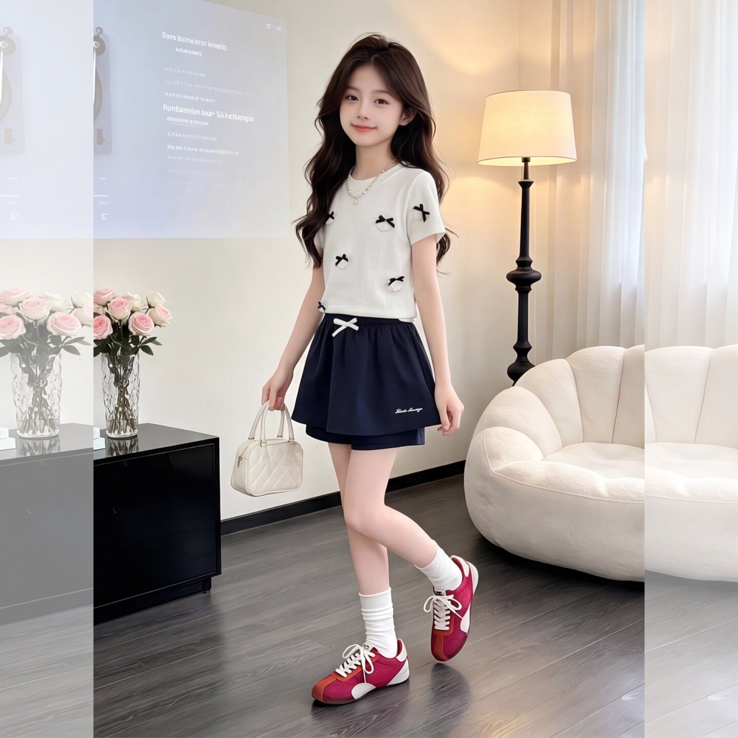 女童夏季蝴蝶结短袖套装2026新款