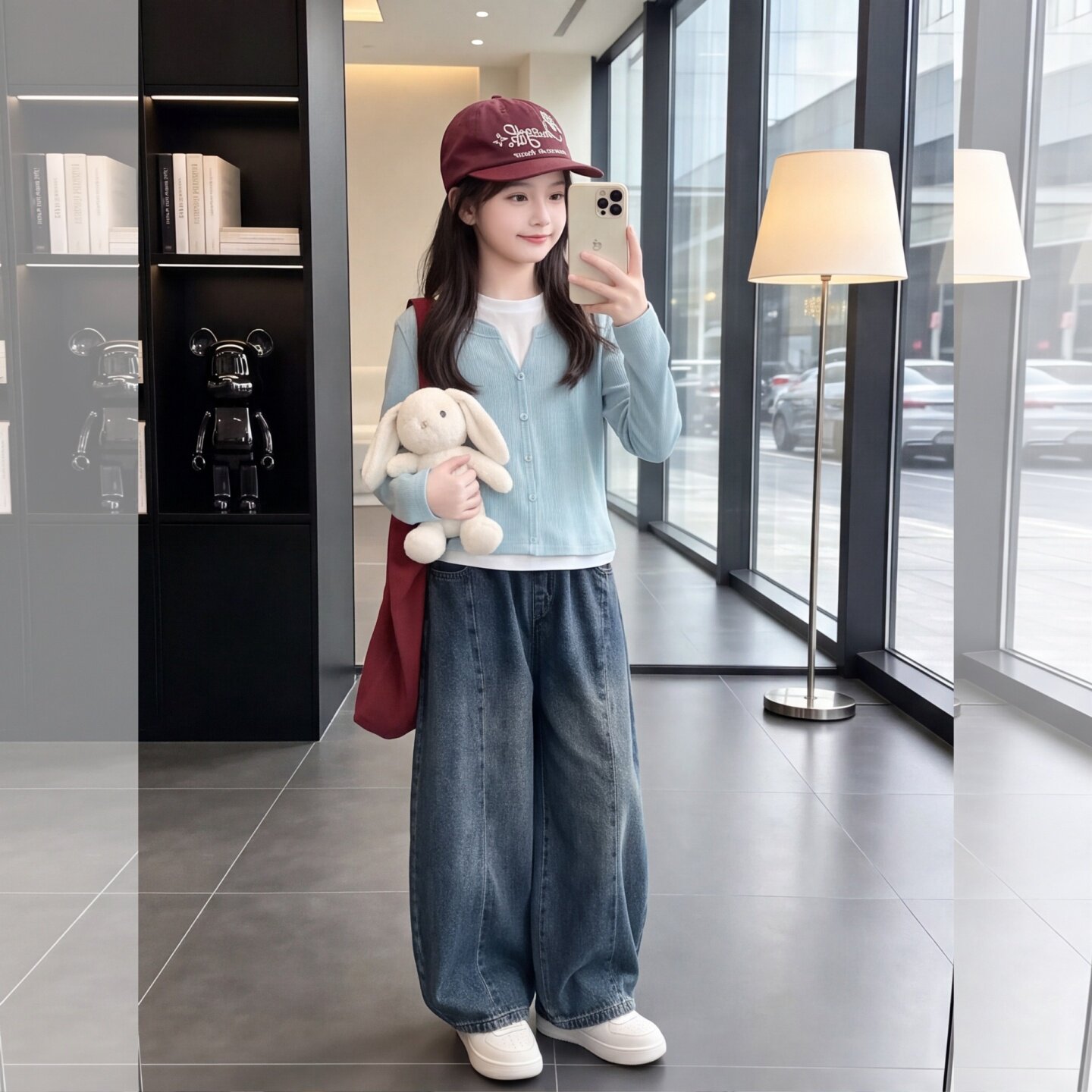 女童秋长袖假两件T恤牛仔裤套装