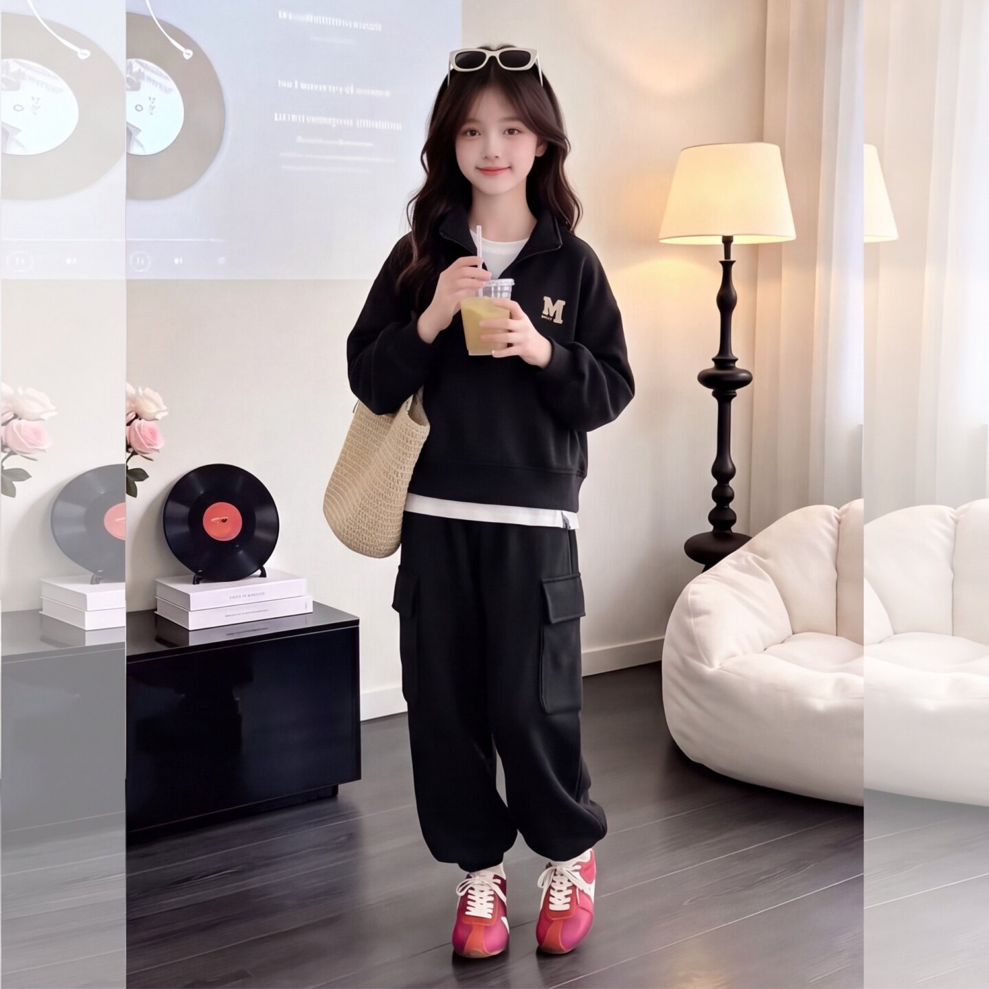 宽松儿童工装裤女孩洋气秋季两件